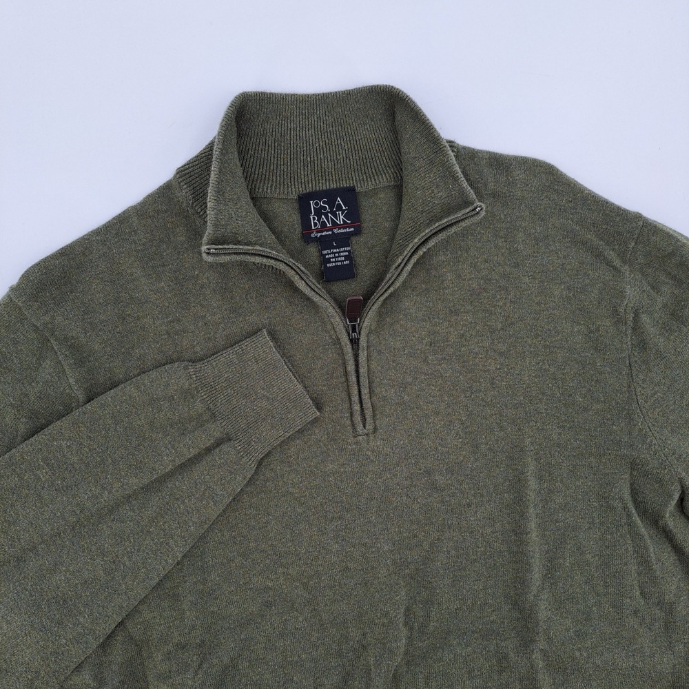 Jos. A. Bank Signature Collection 1/4 Zip Mens L Pima Cotton Olive Green Solid